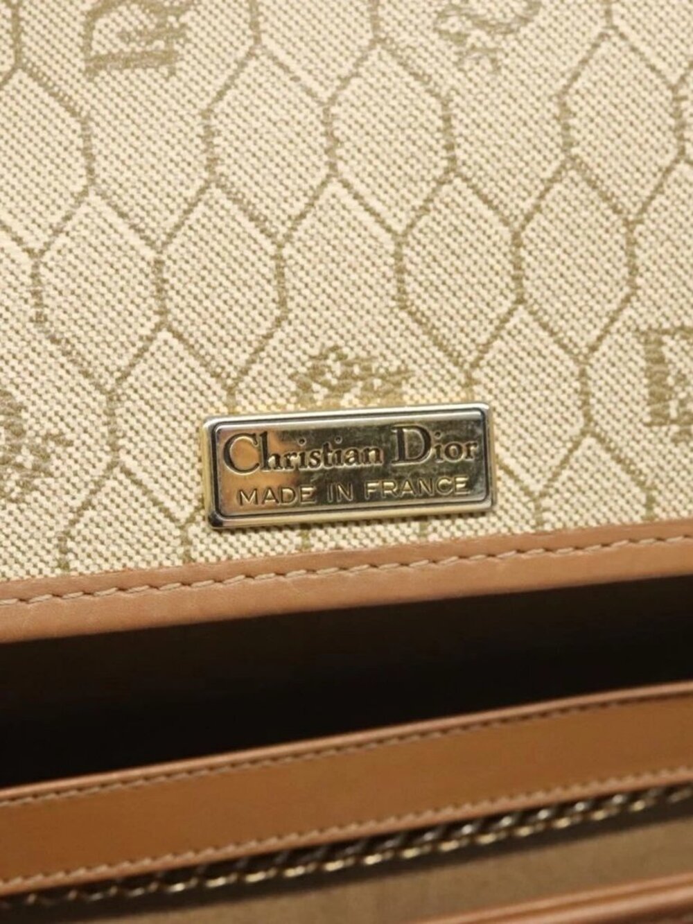 Christian Dior Honeycomb Canvas Chain Shoulder Bag PVC Leather Beige Auth sw505 - Picture 13 of 16